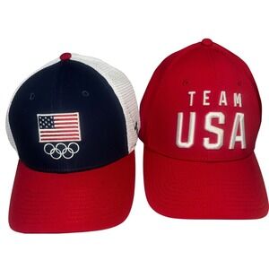 2 Fanatics Team USA Olympics American Flag Olympic Rings Trucker Snapback Hat